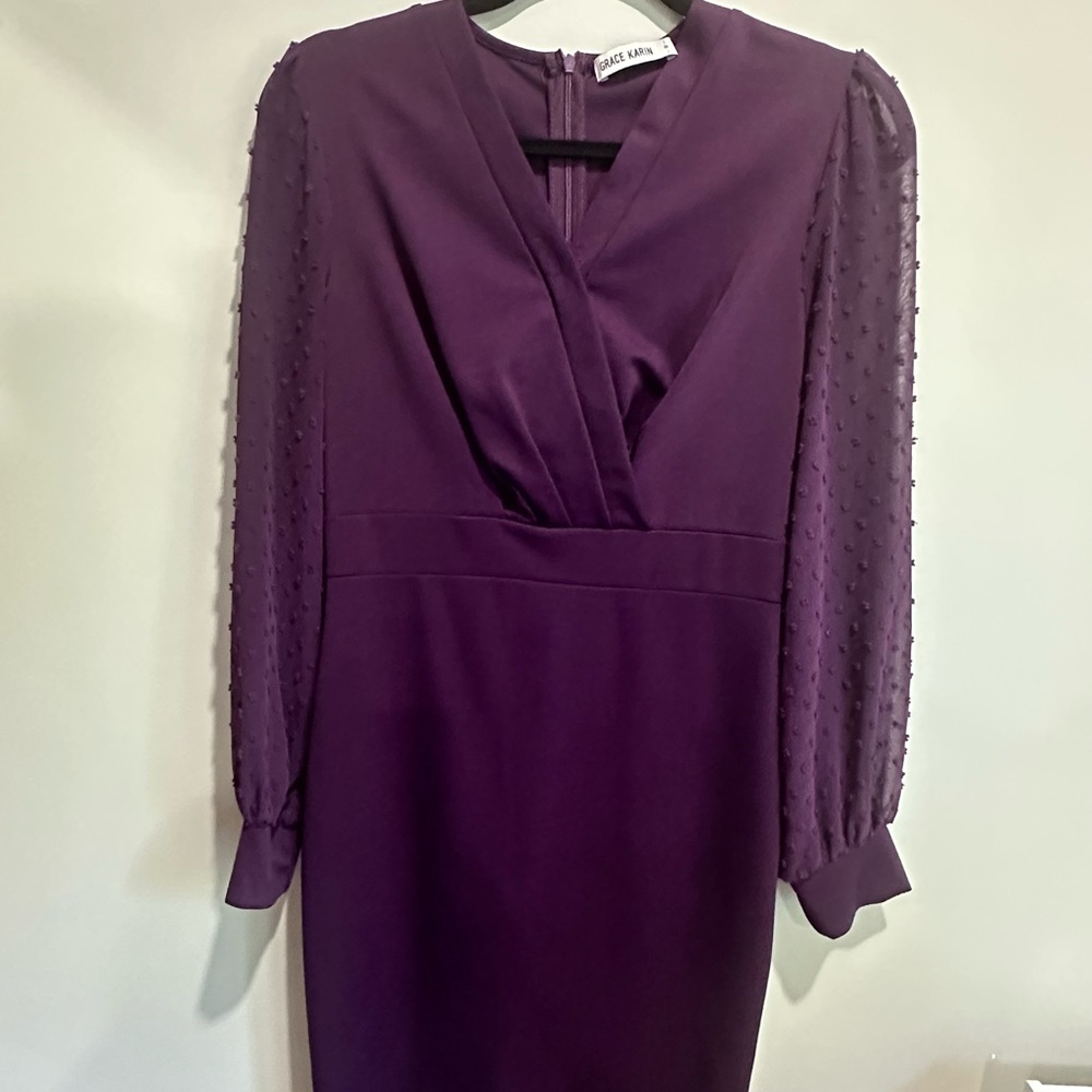 Grace Karin Deep Purple Long Sleeve Dress - Picture 4 of 5